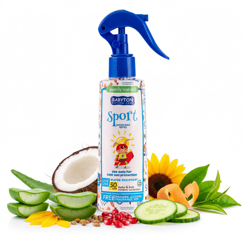 Babyton Dětský opalovací krém SPF 50 ve spreji | Minerální, voděodolný, pro citlivou pokožku