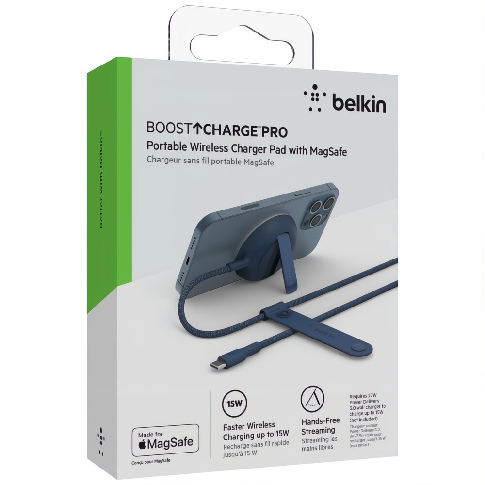 Belkin – BoostCharge Pro MagSafe 15 W – Přenosná bezdrátová nabíječka – Černá WIA004BTBK