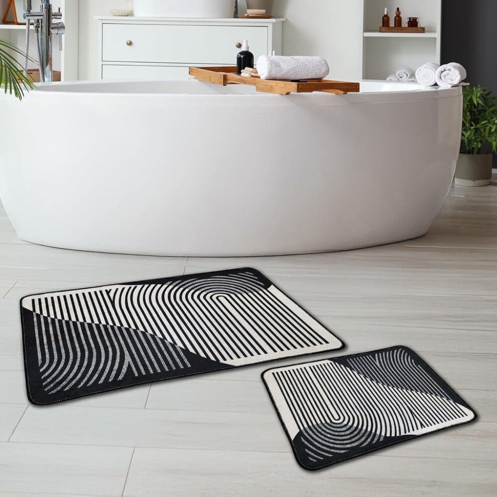 Dvoudílná sada protiskluzových koupelnových rohoží Miqna, omyvatelná (60 × 100 a 50 × 60 cm)