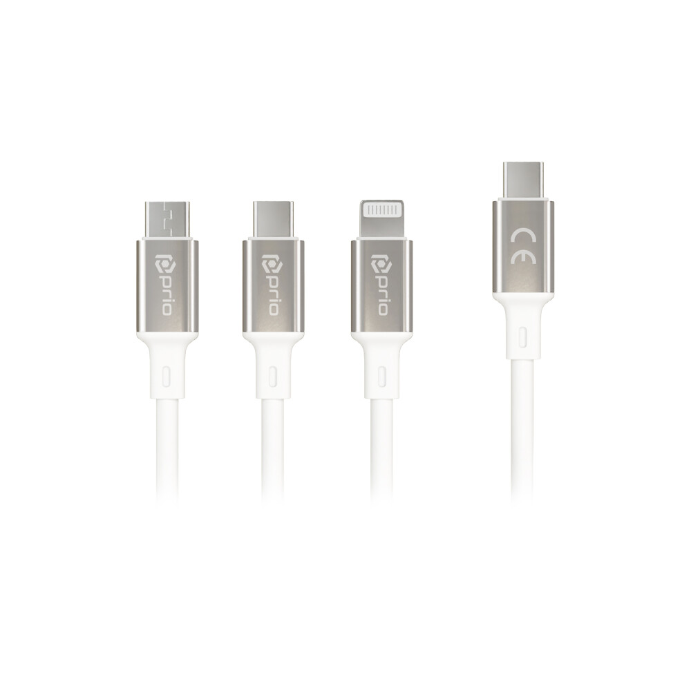 Kabel Prio 3 v 1: Micro USB, USB-C a Lightning na USB-C, 3 A, 1,2 m, bílý
