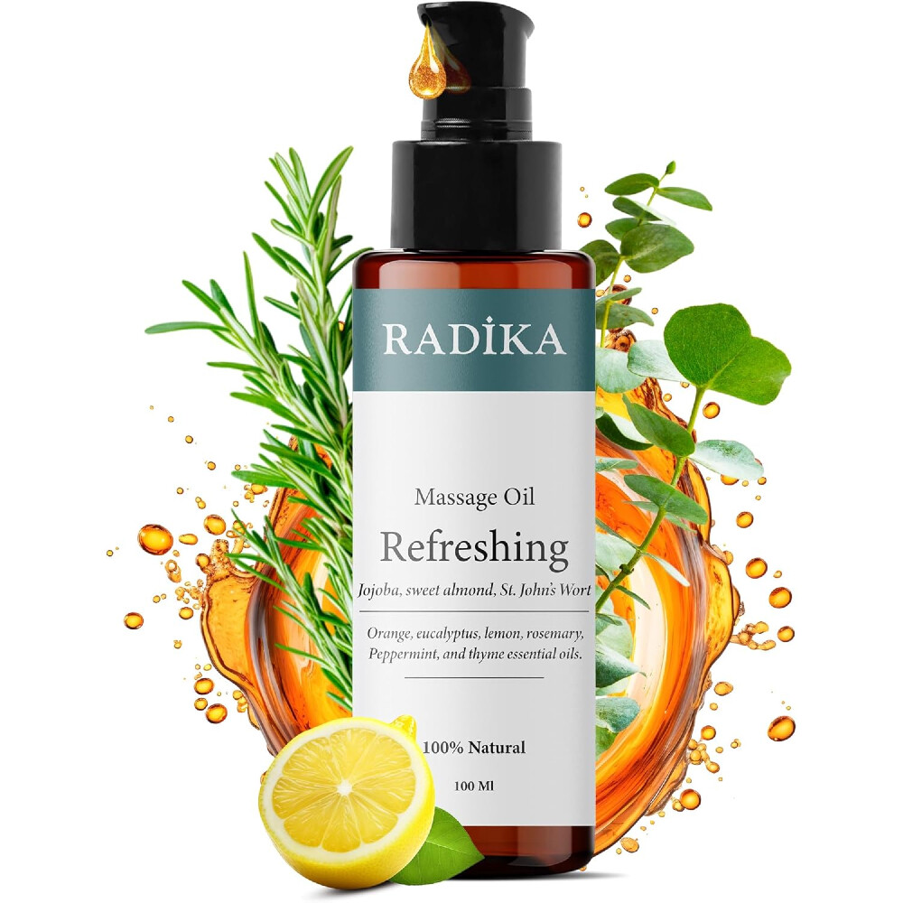 Masážní olej, osvěžující masážní olej, 100 % čistý, bio, přírodní, 100 ml