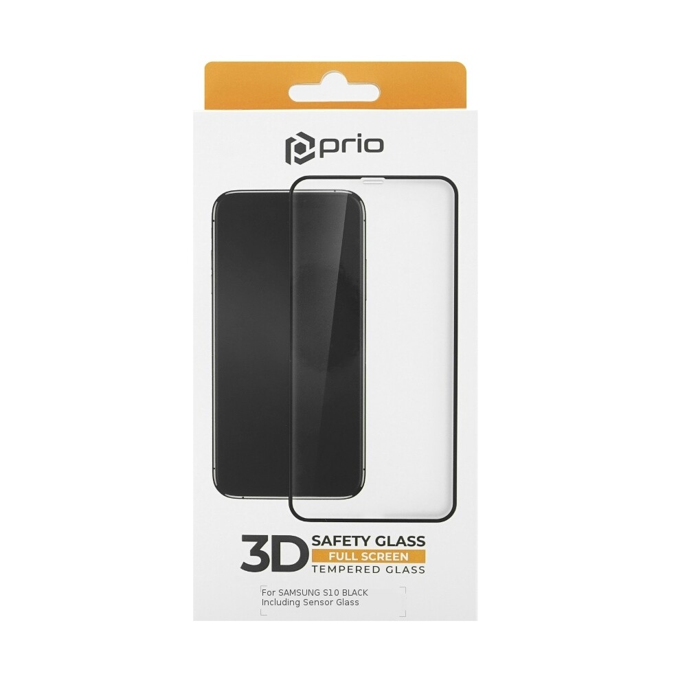 Prio 3D tvrzené sklo pro Samsung S10, s průhledným sklem pro senzory, černé