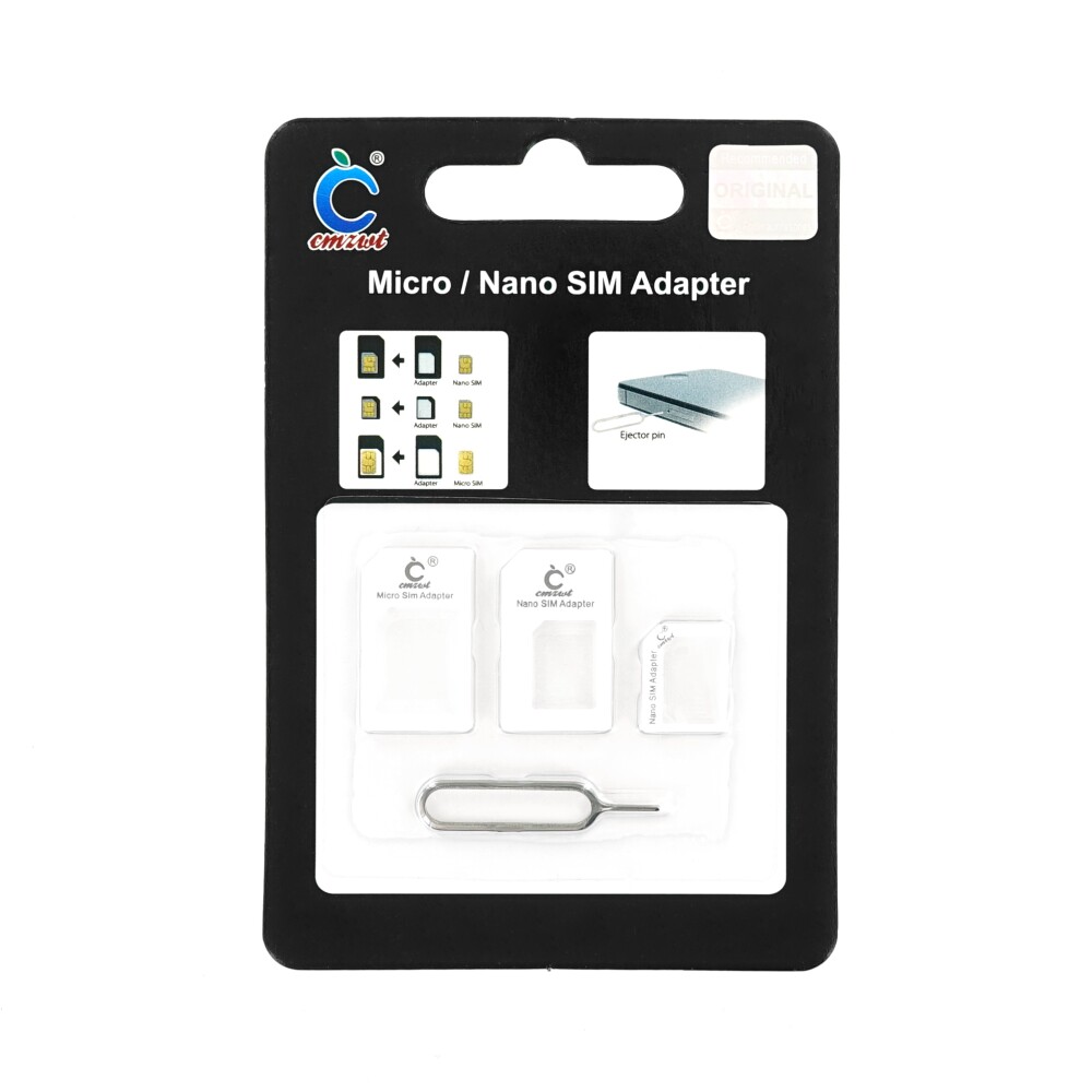 Sada adaptérů CMZWT pro karty Nano SIM a Micro SIM | Zásobník na SIM kartu | Nástroj na otevírání, bílý