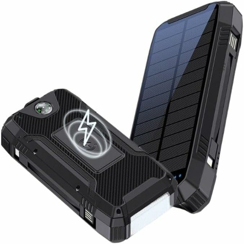 UFUZON Ishiva solární powerbanka 30 000 mAh, bezdrátové nabíjení Qi 22,5 W, QC 3.0, USB-C