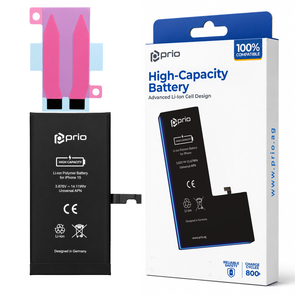 Vysokokapacitní baterie prio pro iPhone 15 (3640 mAh) – univerzální APN –