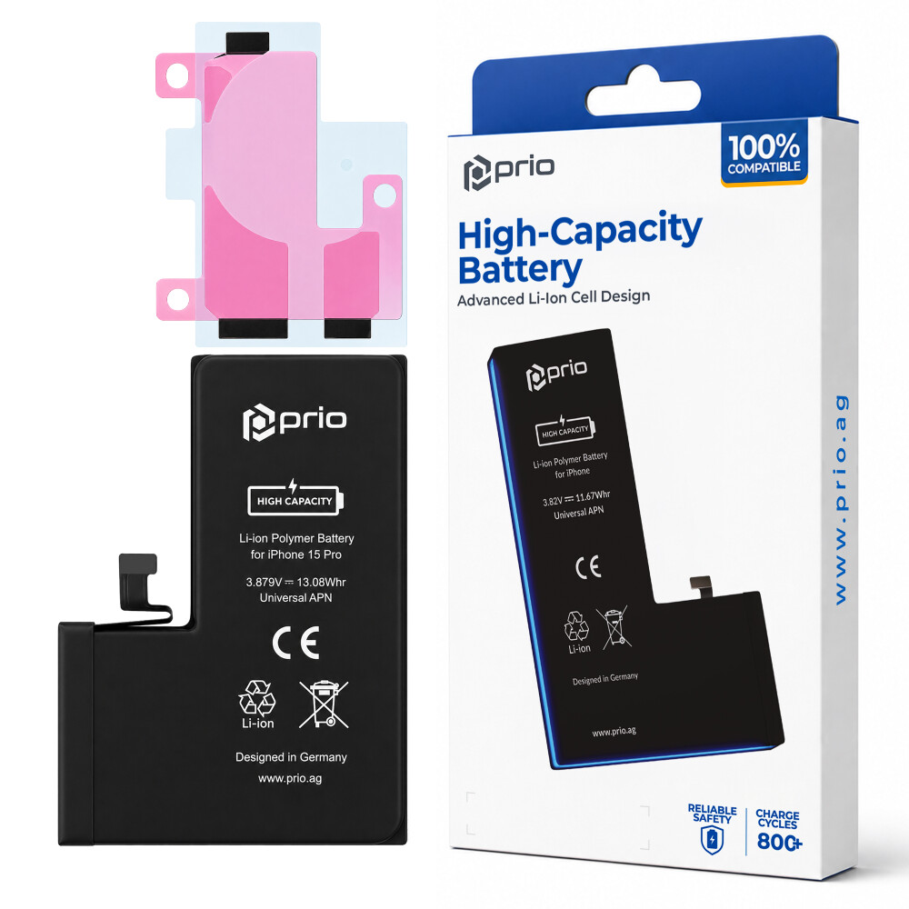 Vysokokapacitní baterie prio pro iPhone 15 Pro (3370 mAh) – univerzální APN –