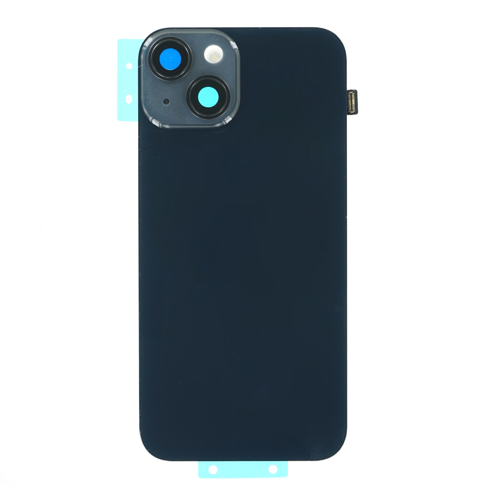 Zadní sklo + objektiv fotoaparátu + kovová deska + MagSafe + čip pro bezdrátové nabíjení + blesk pro iPhone 14, černý (bez loga)
