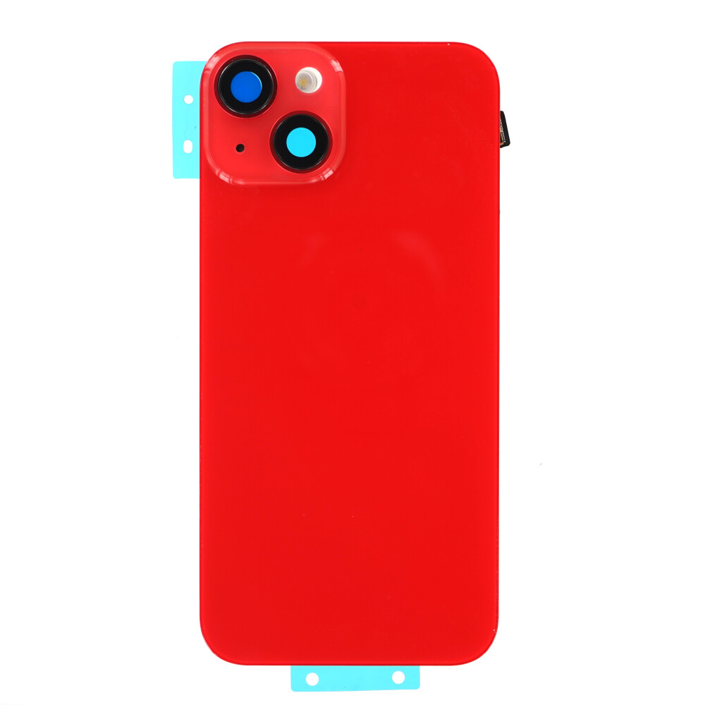 Zadní sklo + objektiv fotoaparátu + kovová deska + MagSafe + čip pro bezdrátové nabíjení + blesk pro iPhone 14 Plus, červený (bez loga)