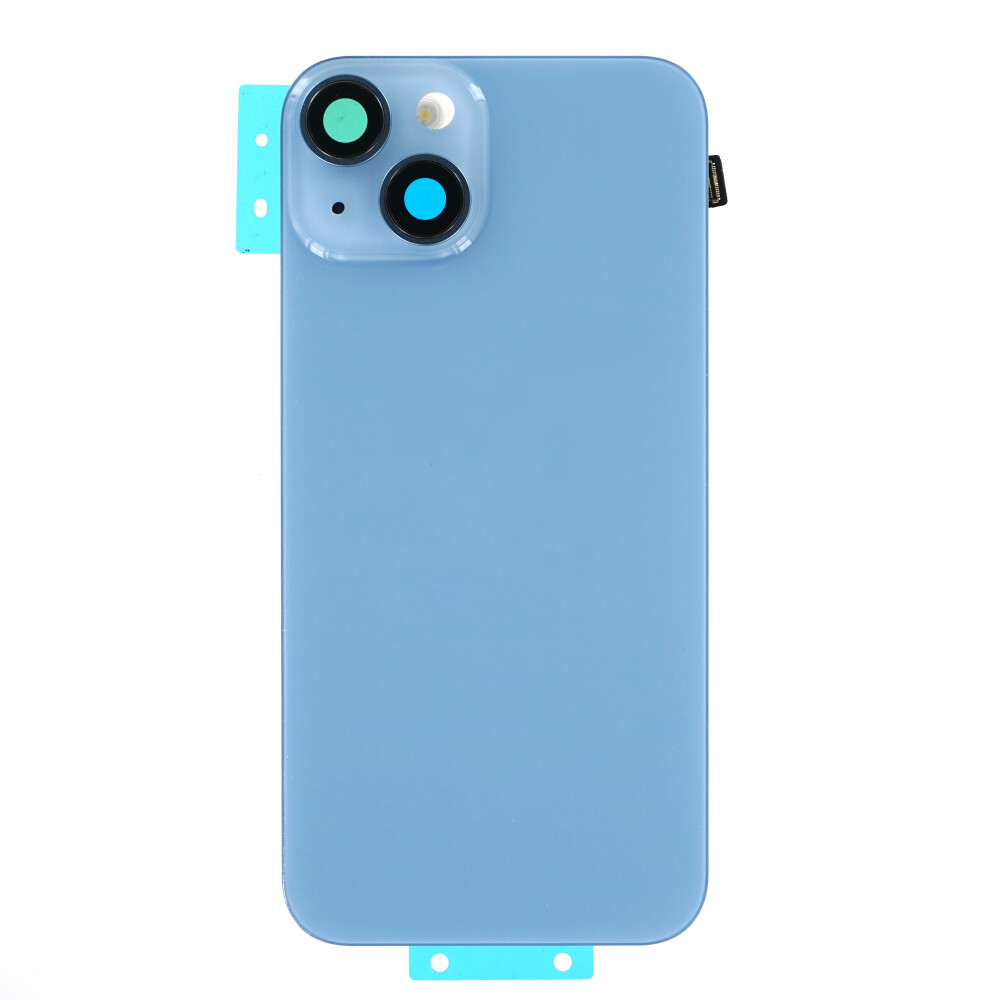 Zadní sklo + objektiv fotoaparátu + kovová deska + MagSafe + čip pro bezdrátové nabíjení + blesk pro iPhone 14 Plus, modrý (bez loga)
