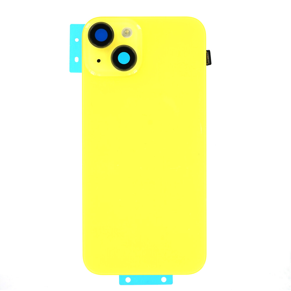 Zadní sklo + objektiv fotoaparátu + kovová deska + MagSafe + čip pro bezdrátové nabíjení + blesk pro iPhone 14 Plus, žlutý (bez loga)