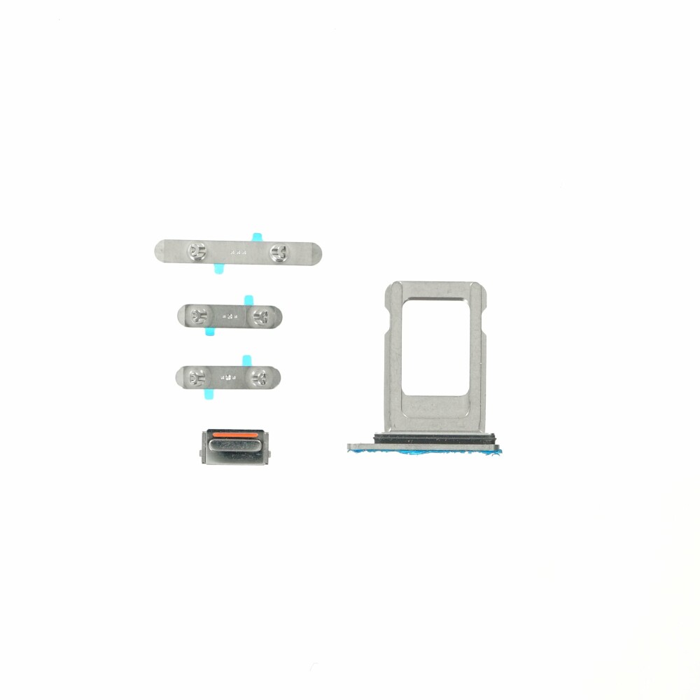 Zásobník na SIM kartu + tlačítka napájení, hlasitosti a ztlumení (5 ks/sada) pro iPhone 12 Pro Max, stříbrná barva
