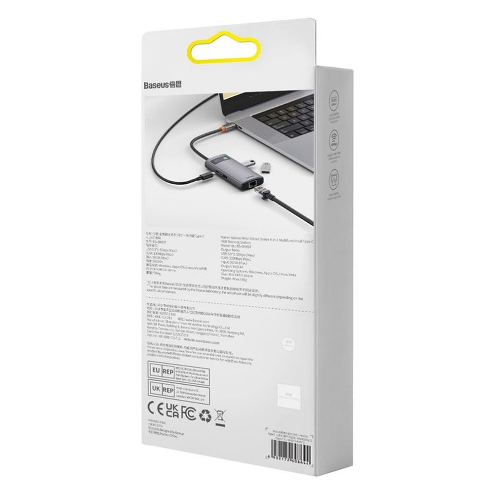 Adaptér BASEUS 4 v 1 s konektorem Type-C WKWG070113/BS-OH067, 0,17 m, šedý