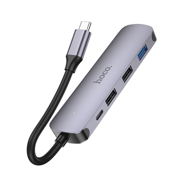 Adaptér HUB 5 v 1 (HDTV + USB 3.0 + 2x USB 2.0 + PD) USB-C Hoco HB27, šedý