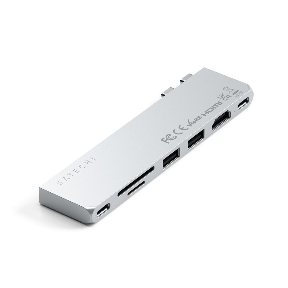 Adaptér HUB 7 v 1, 2 x USB-C, Satechi Pro HUB Slim ST-HUCPHSS pro MacBook, stříbrný
