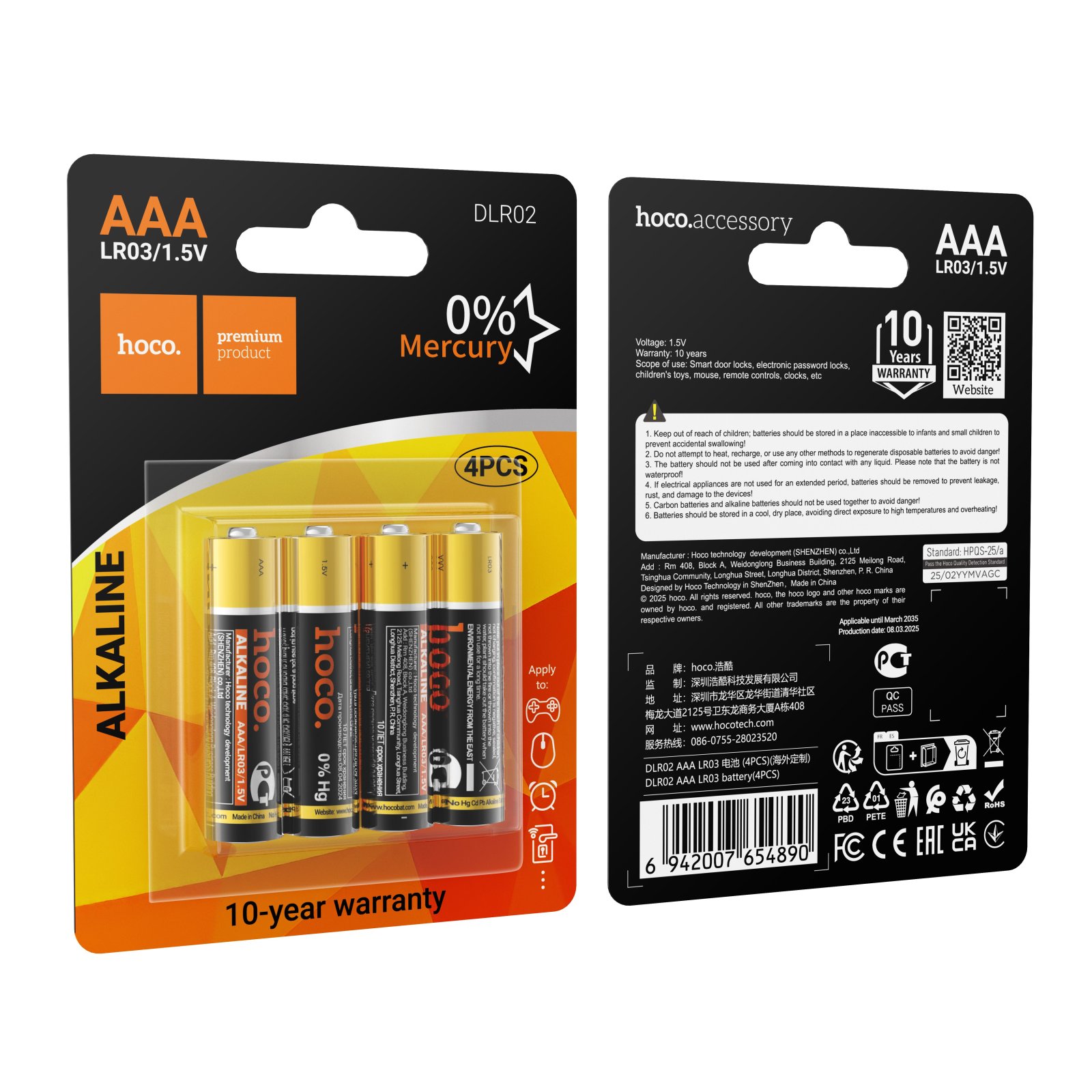 Alkalická baterie R3 (AAA) Hoco DLR02, 4 kusy