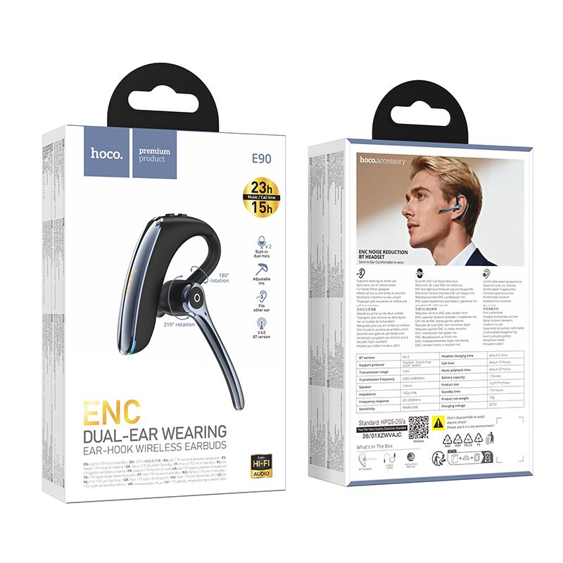 Bezdrátová monofonní sluchátka (ENC, BT 6.0, 170 mAh) Hoco E90, černá