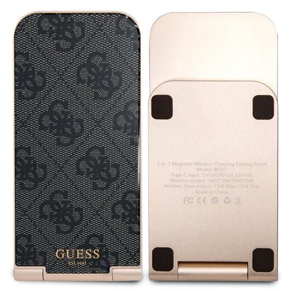 Bezdrátová nabíječka 2 v 1 značky Guess, kompatibilní s MagSafe, 15 W, skládací, GUDCFAL4PEGK, zlatá