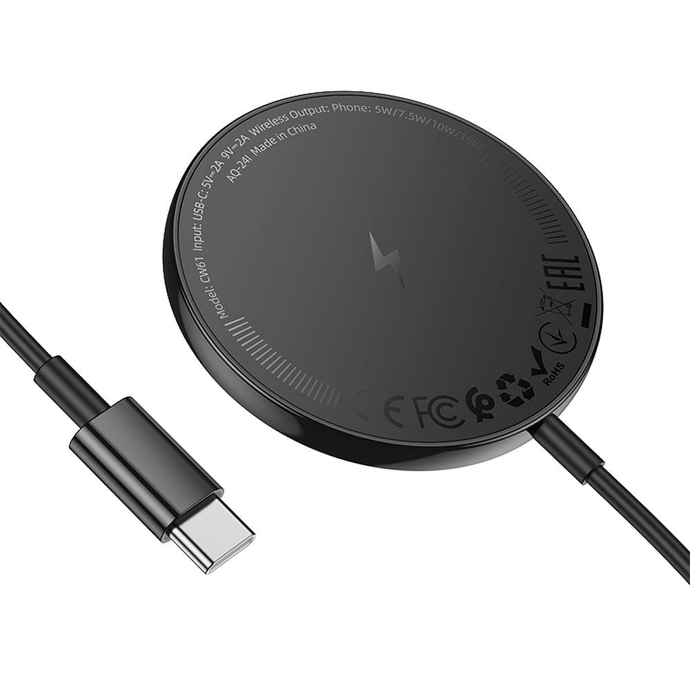 Bezdrátová nabíječka Hoco 2A 15 W kompatibilní s MagSafe s digitálním displejem CW61, černá