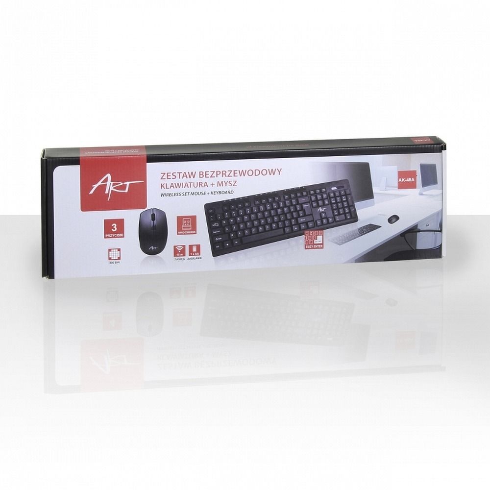 Bezdrátová počítačová sada ART: klávesnice QWERTY + myš + podložka pod myš 2,4 GHz AK-48A, černá