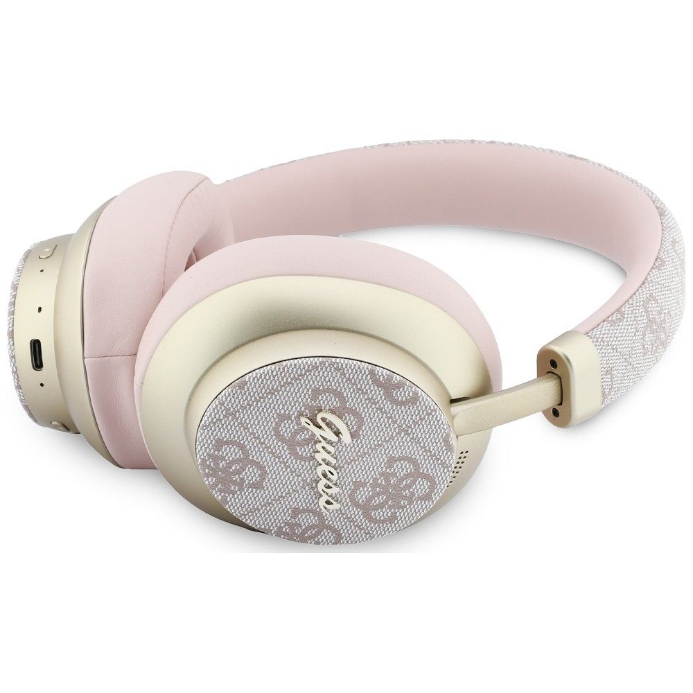 Bezdrátová sluchátka Guess ENC 4G Gold Script Metal, růžová