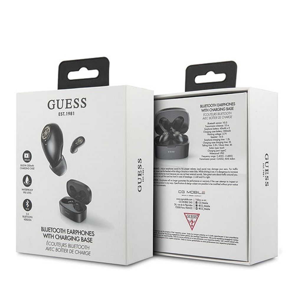 Bezdrátová sluchátka Guess TWS + dokovací stanice GUTWSJL4GBK, černá