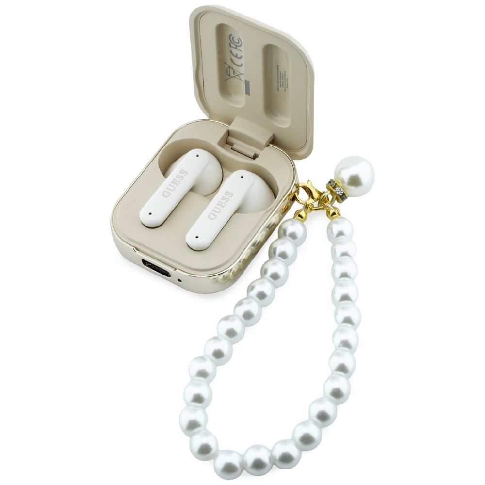 Bezdrátová sluchátka GUESS TWS Pearl Strap GUE005326, béžová