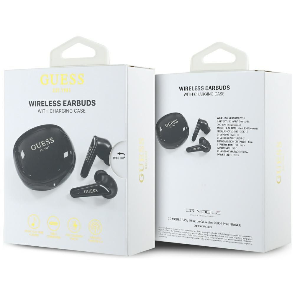 Bezdrátová sluchátka TWS Guess Flat Classic Logo, galvanicky pokovená černá