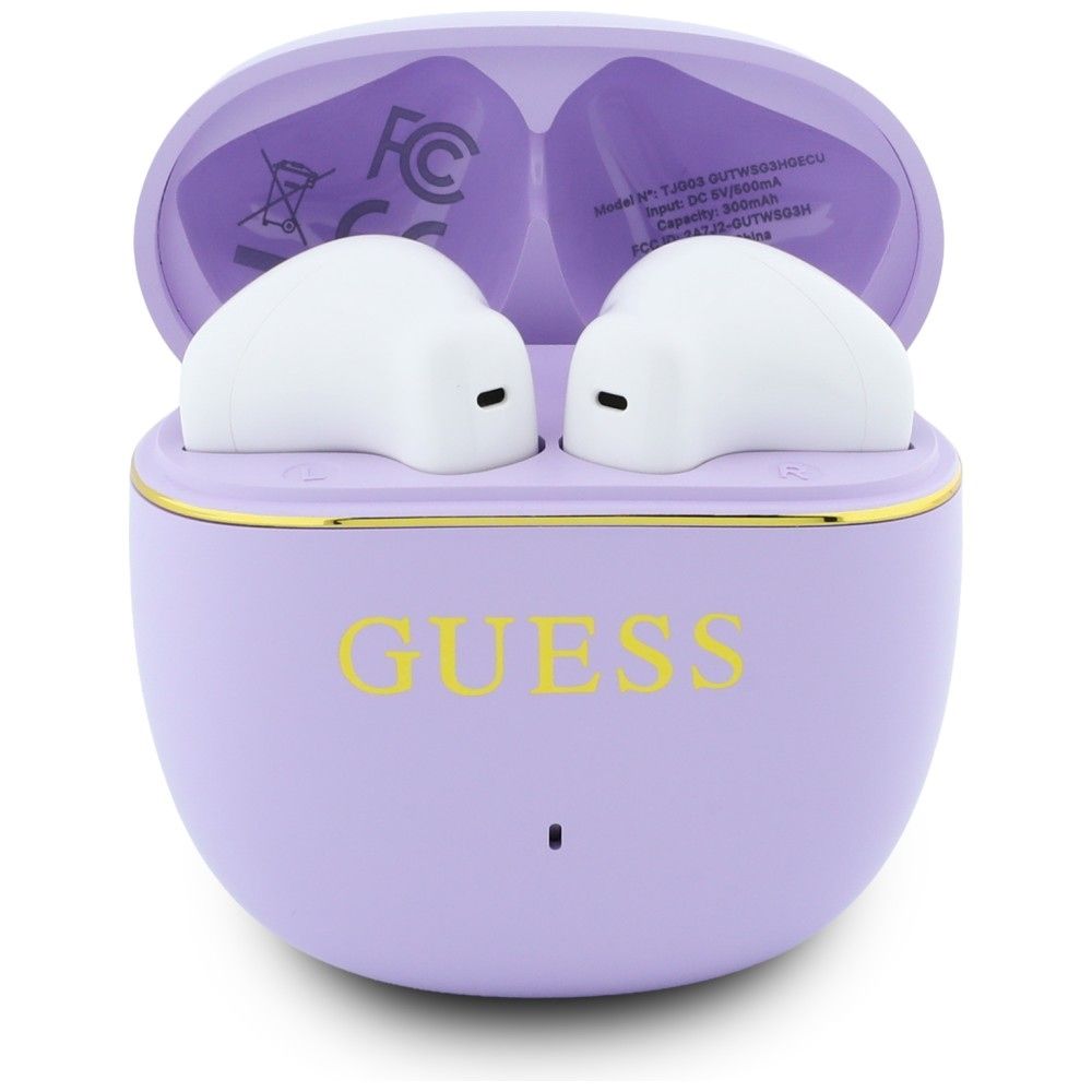 Bezdrátová sluchátka TWS Guess Glossy Gold Line Classic, fialová