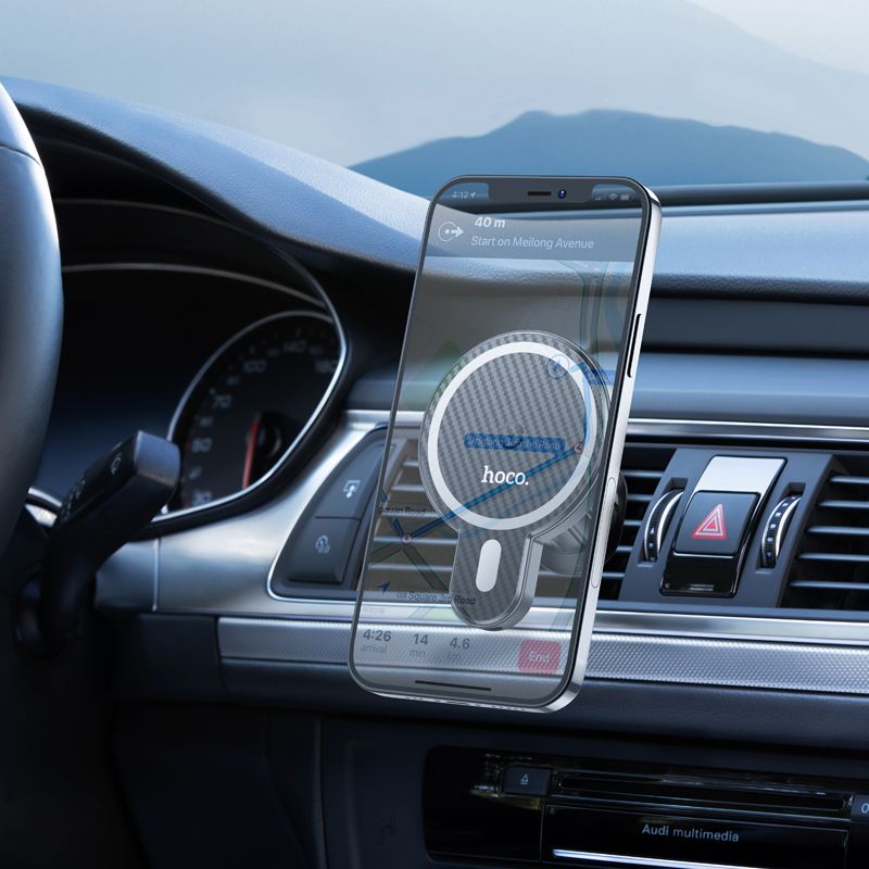 Bezdrátový držák na mobil do auta kompatibilní s Magsafe Hoco 15 W do ventilace CA85, černý