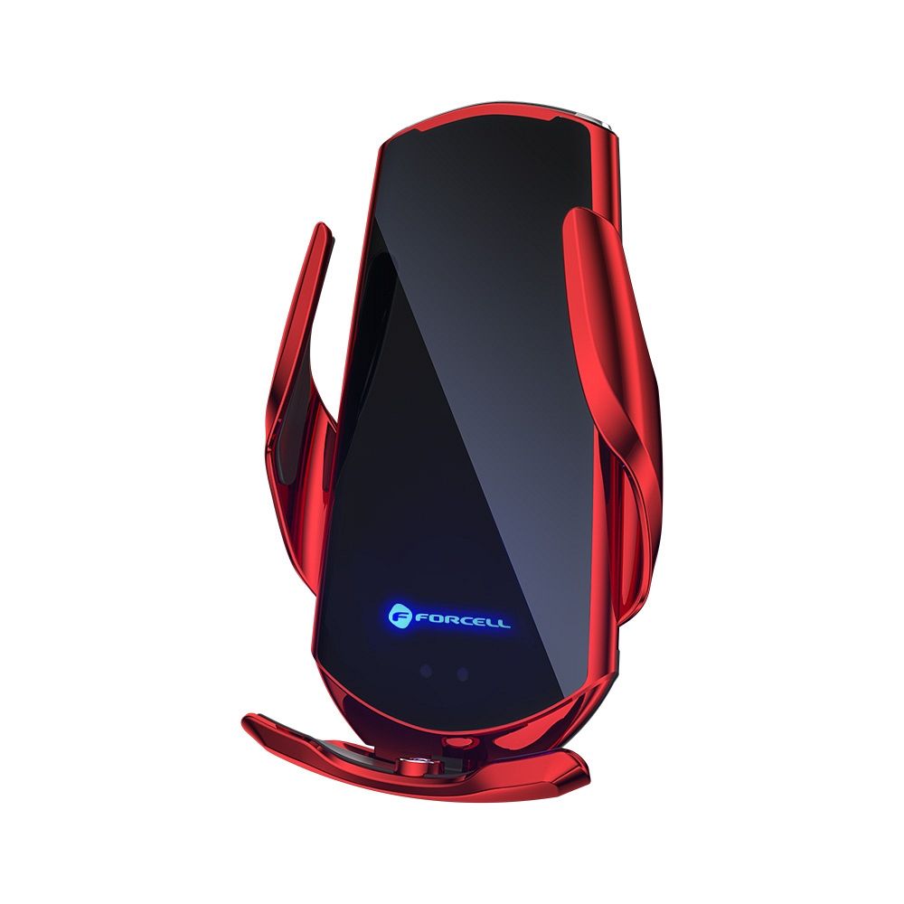 Bezdrátový držák na mobil do auta s automatickým uchycením Forcell F-Grip HS1 Qi 15 W na čelní sklo / větrací mřížku, červený