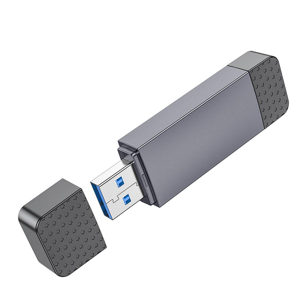 Čtečka karet SD / TF Hoco USB-A / USB-C 3.0, kovově šedá