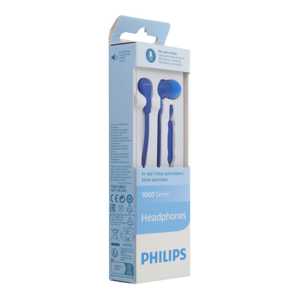Drátová sluchátka s konektorem 3,5 mm Philips TTAE1105BL, modrá