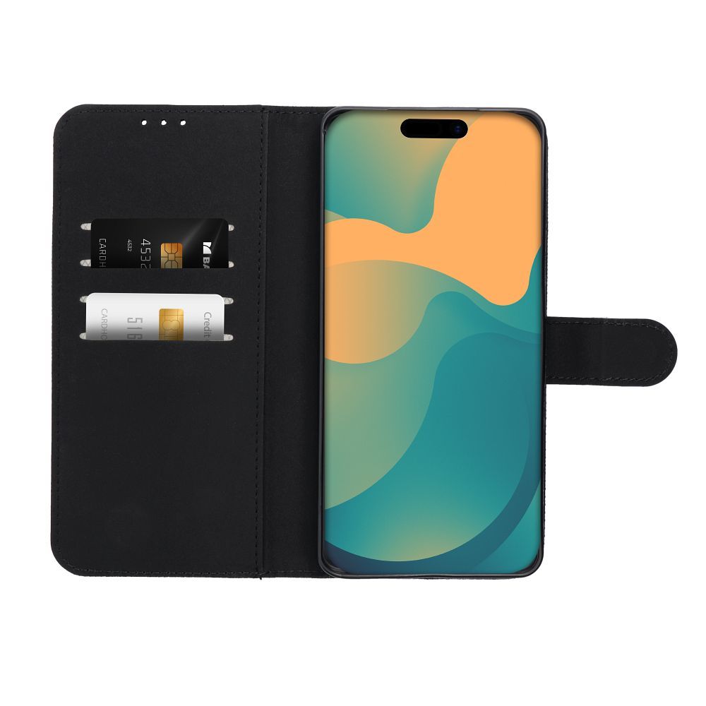 Flipové pouzdro pro Samsung A57 5G, 4 karty, RFID, technologie proti krádeži, textilní, černé