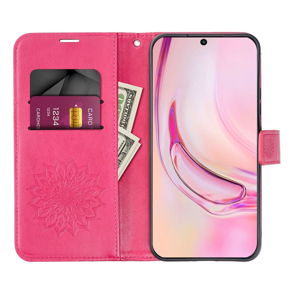 Flipové pouzdro pro Samsung S24 FE Mezzo Book s motivem mandaly v barvě magenta