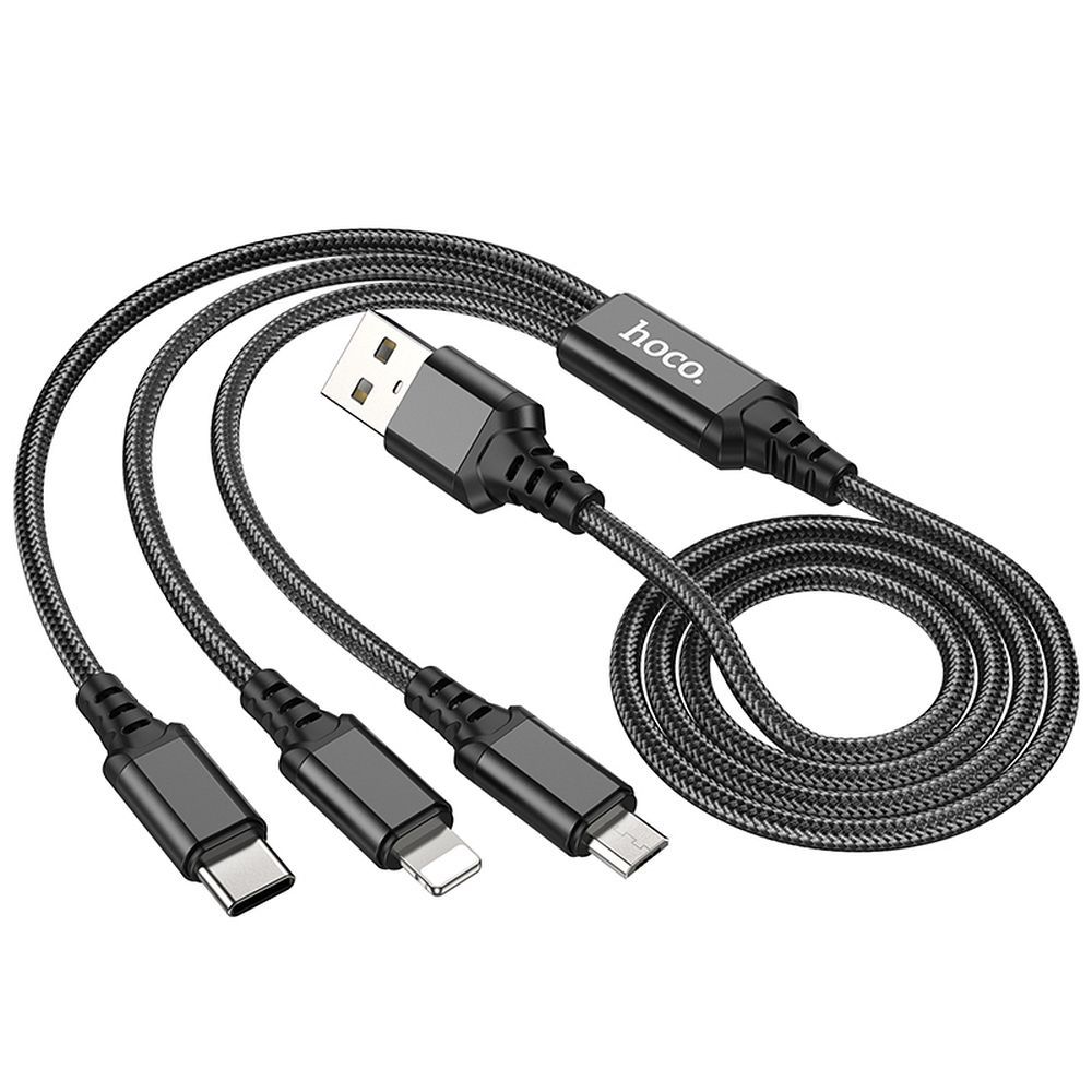 Kabel 3 v 1 USB-A na Lightning / Micro USB / USB-C Hoco 2 A, 1 m, X76, černý