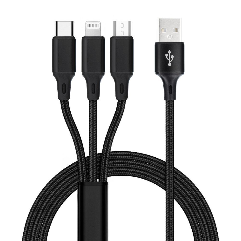 Kabel 3 v 1 USB A na Lightning / Type-C / Micro USB C171, 1,2 m, černý