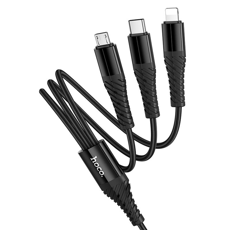 Kabel 3 v 1 USB-C / USB-A na Lightning + USB-C + Micro USB Hoco, 1 m, X123, černý