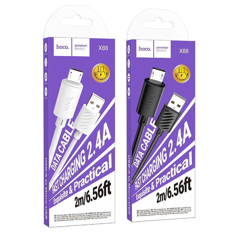 Kabel USB A na Micro USB Hoco 2,4 A, 2 m, X88, bílý