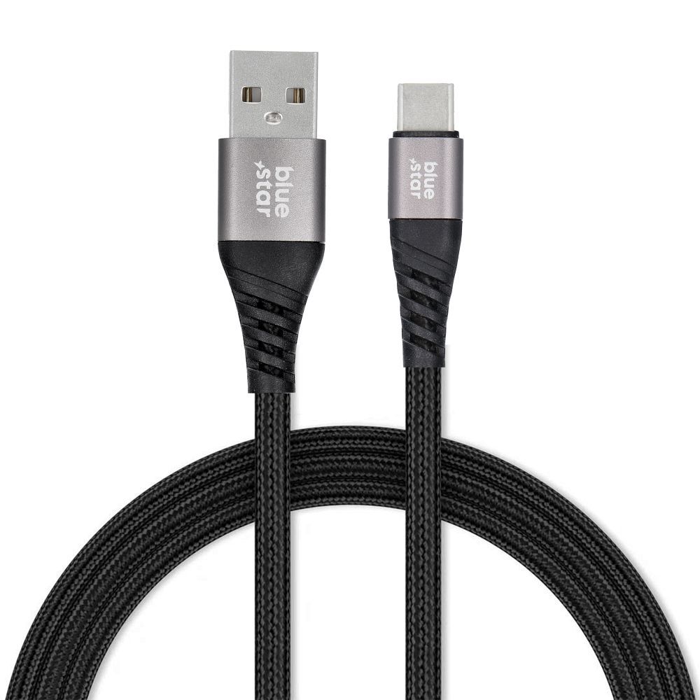 Kabel USB A na USB C Blue Star 3 A, 20 W, PD, QC 4.0, s opletem, 1,2 m, TFK-DC-003, černý