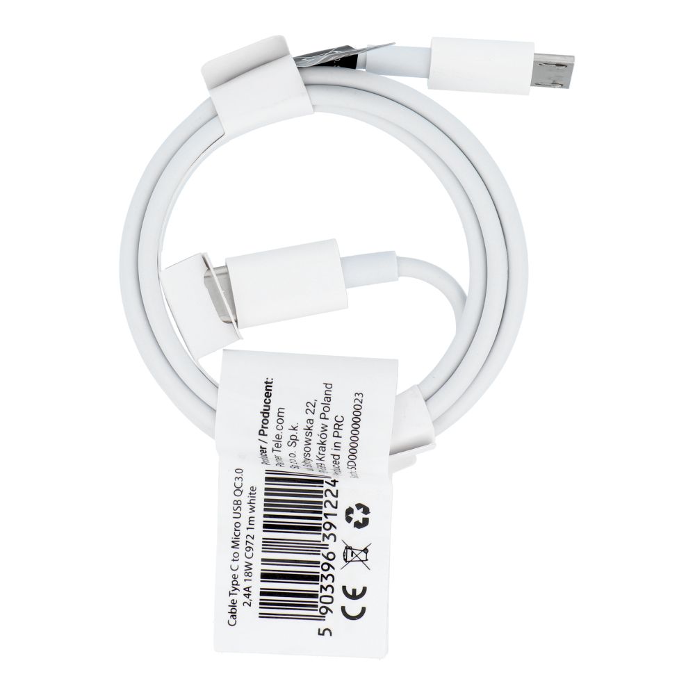 Kabel USB-C na Micro USB QC3.0 2,4 A 18 W C972 1 m, bílý