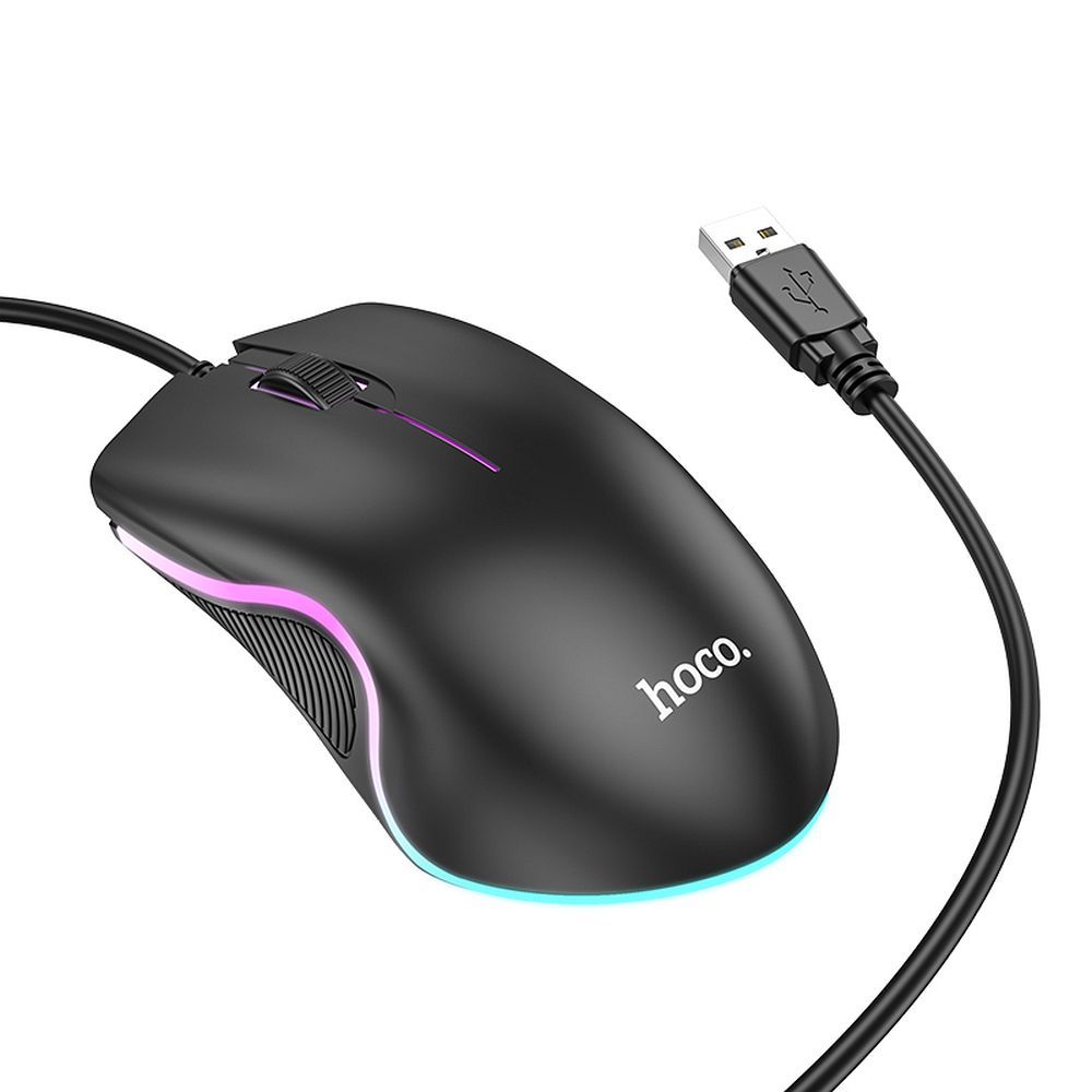 Kabelová herní myš Hoco USB A 1000 dpi s blikajícím světlem GM19, černá