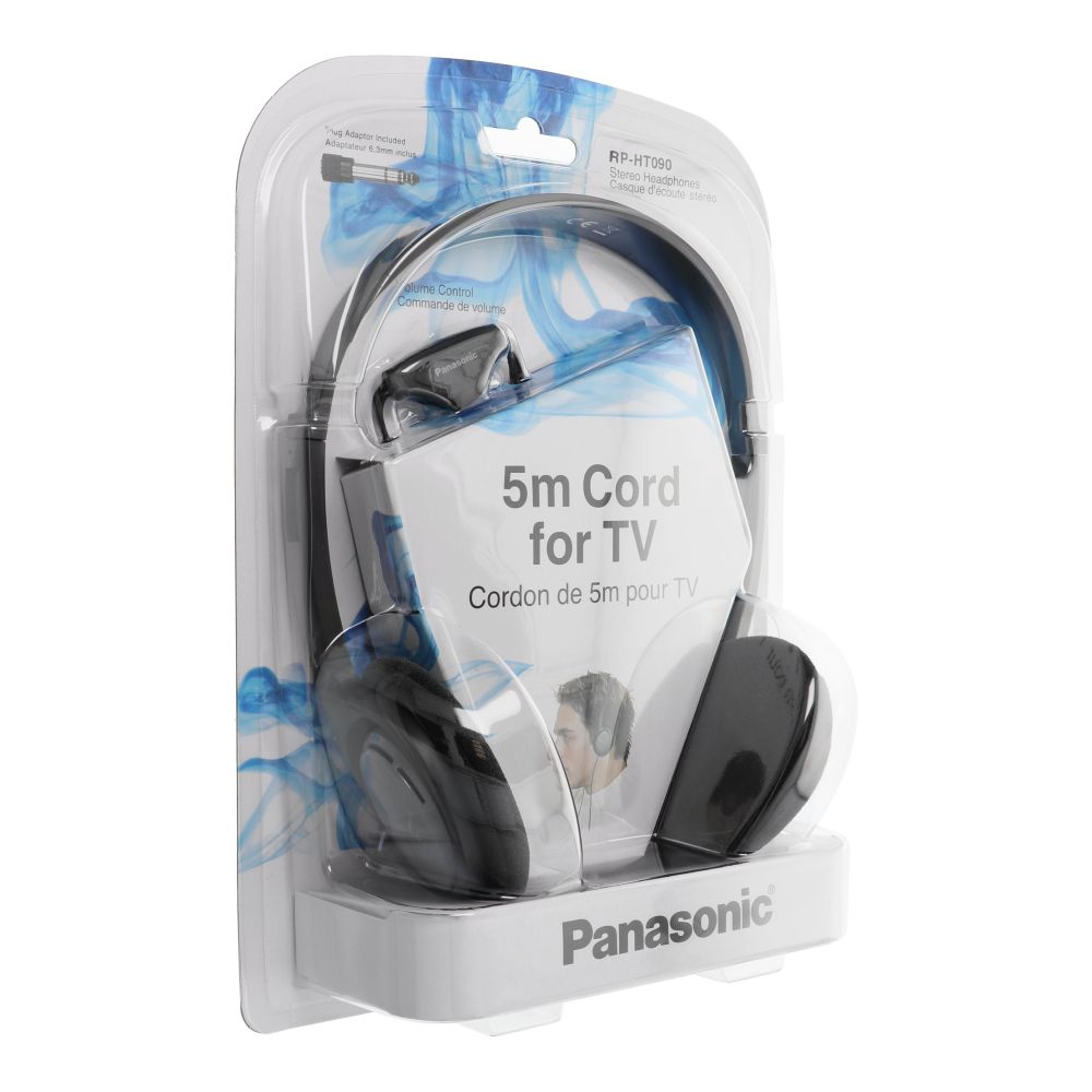Kabelová sluchátka (5 m) Sluchátka s mikrofonem pro televizi PANASONIC RP-HT090E-H, černá