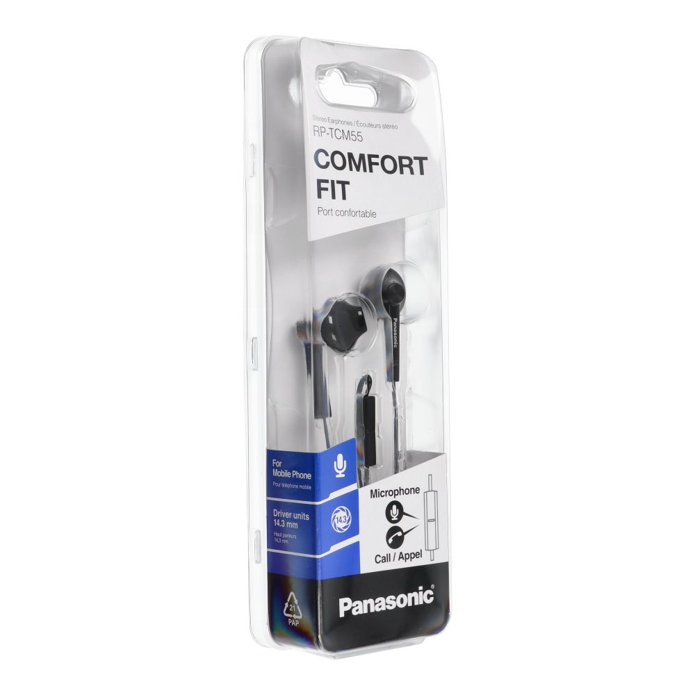 Kabelová sluchátka s konektorem 3,5 mm PANASONIC RP-TCM55E – černá