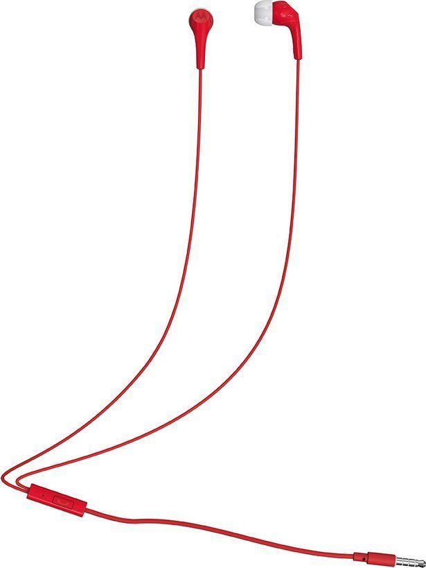 Kabelová sluchátka s mikrofonem, 3,5 mm, MOTOROLA Ear Buds 2-s, červená