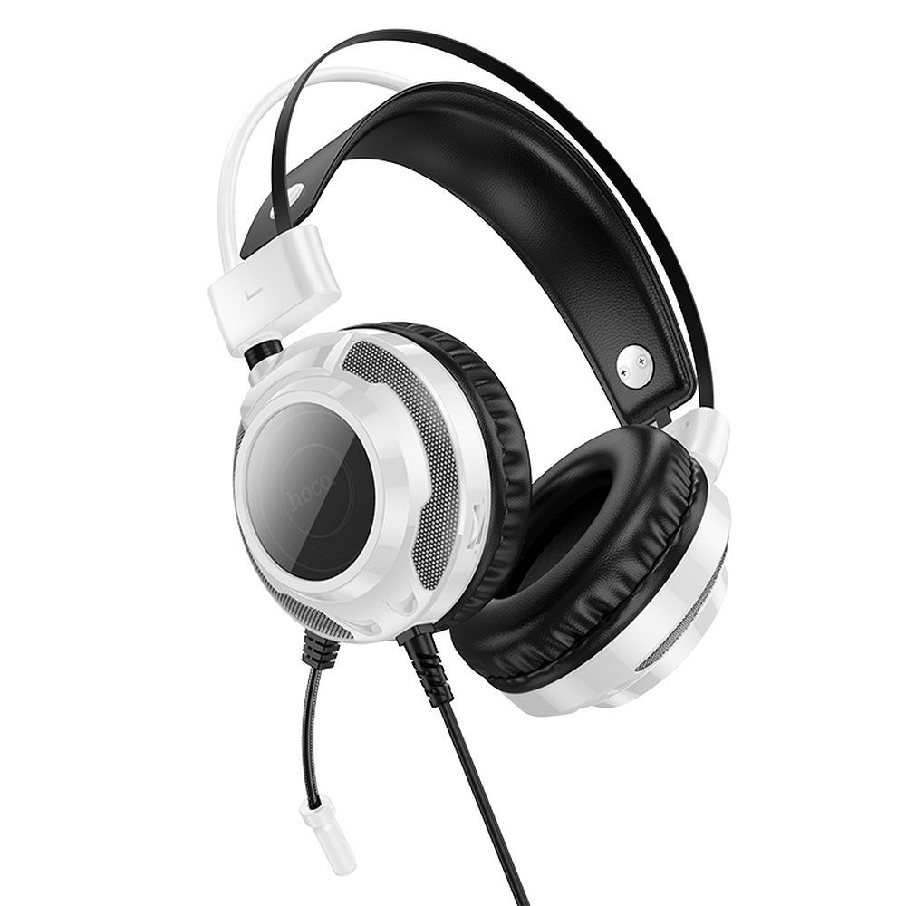 Kabelová sluchátka USB A + 3,5 mm jack Hoco Gaming, 2 m, W110, bílá