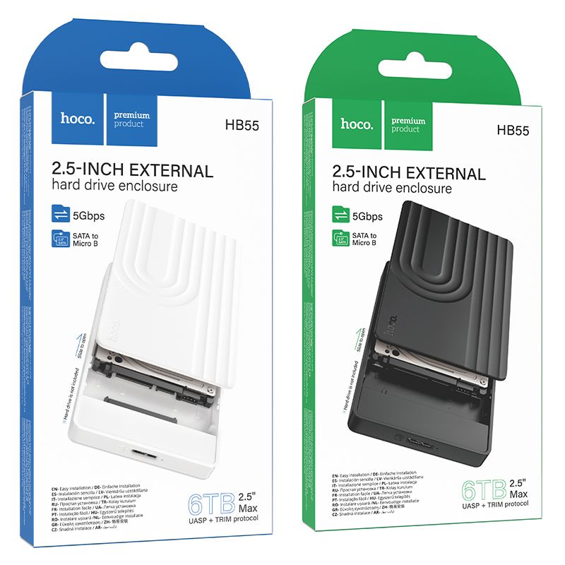 Kryt pro pevný disk HDD 2,5" SATA, USB 3.0 na Micro B, Hoco HB55, černý