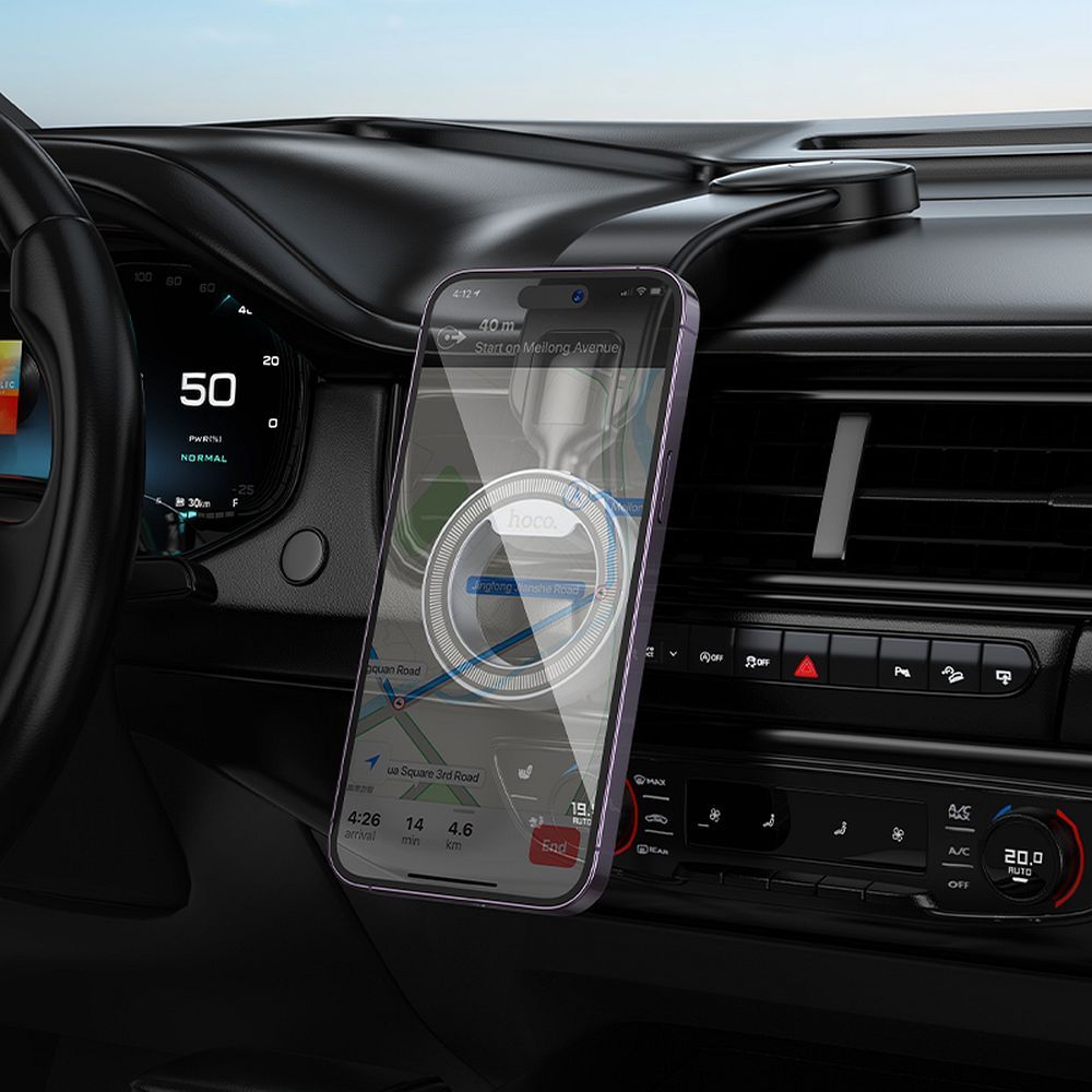 Magnetický držák na mobil do auta kompatibilní s Magsafe – Hoco na palubní desku H71, černý a šedý