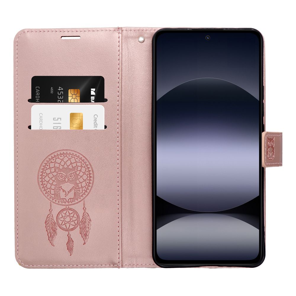 MEZZO Pouzdro na knihu pro XIAOMI Motorola G17, motiv lapače snů, růžové zlato