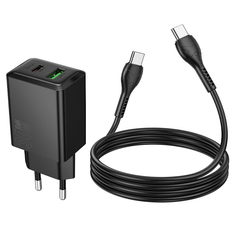 Nabíječka Hoco USB A + USB C QC3.0 PD AFC 3 A 30 W s kabelem USB C–USB C, N71, černá