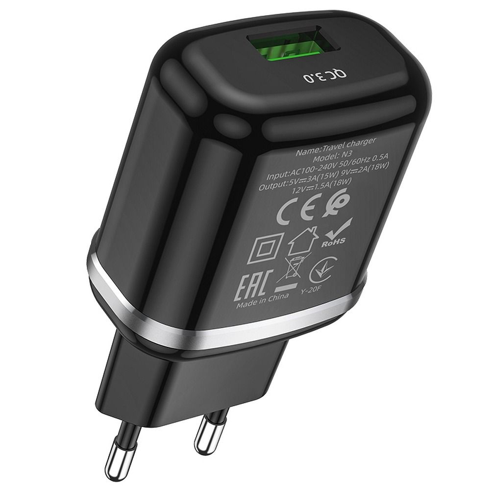 Nabíječka na telefon Hoco USB-A QC3.0 3 A 18 W N3, černá